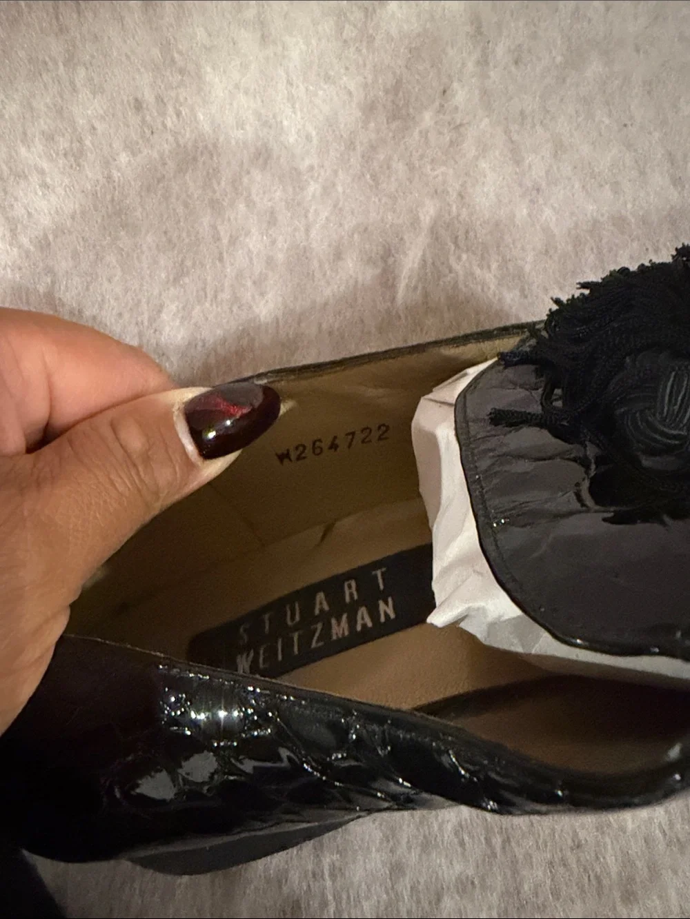 Stuart Weitzman Black Croc-Embossed Tassel Loafers